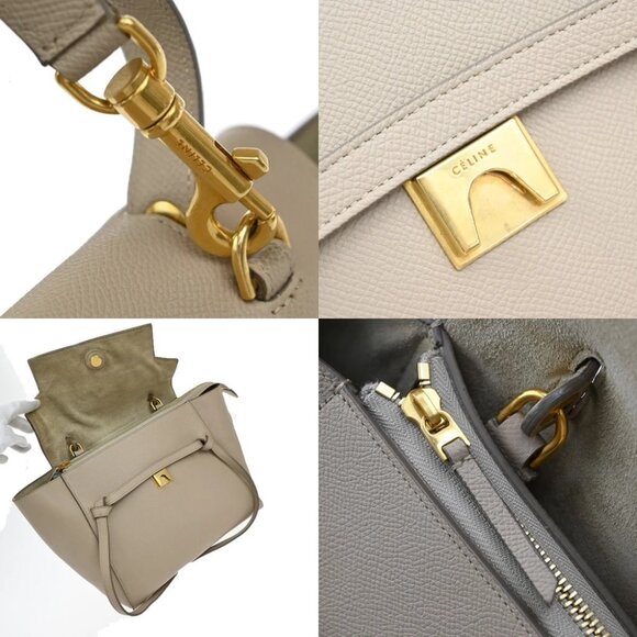 CELINE Logo Belt Bag Mini 2Way Shoulder Hand Bag Leather Beige GHW Italy 42RF556 - Picture 8 of 15